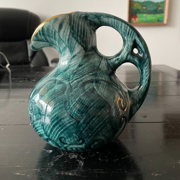 Vintage Belgium CeramicJug Pitcher hand painted peacock - Picture 2 of 5